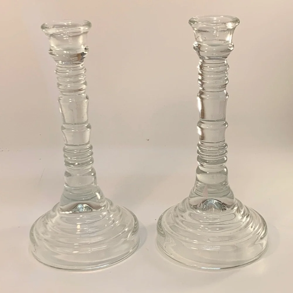 Homco Ribbed Glass Candlesticks 9